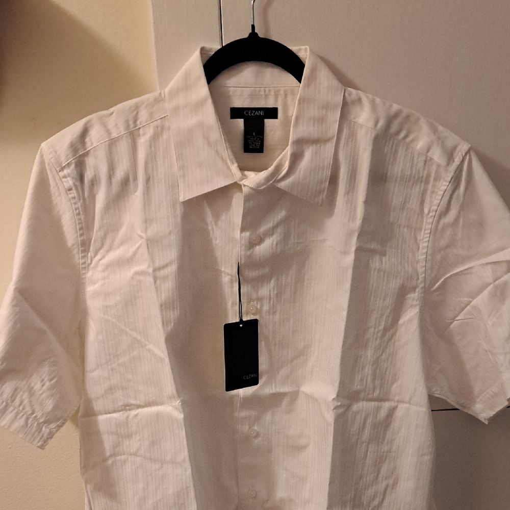 CEZANI Men's Cream S/S Button Front, Camp Shirt, Size: Large, NWT